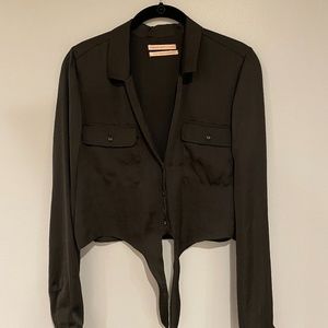 Black long sleeve front tie shirt